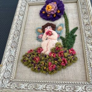 Whimsical Fairy Fiber Art in Elegant Frame